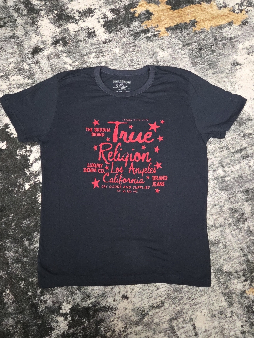 True Religion Boys Navy Red Graphic Crewneck T-Shirt Size L NWT